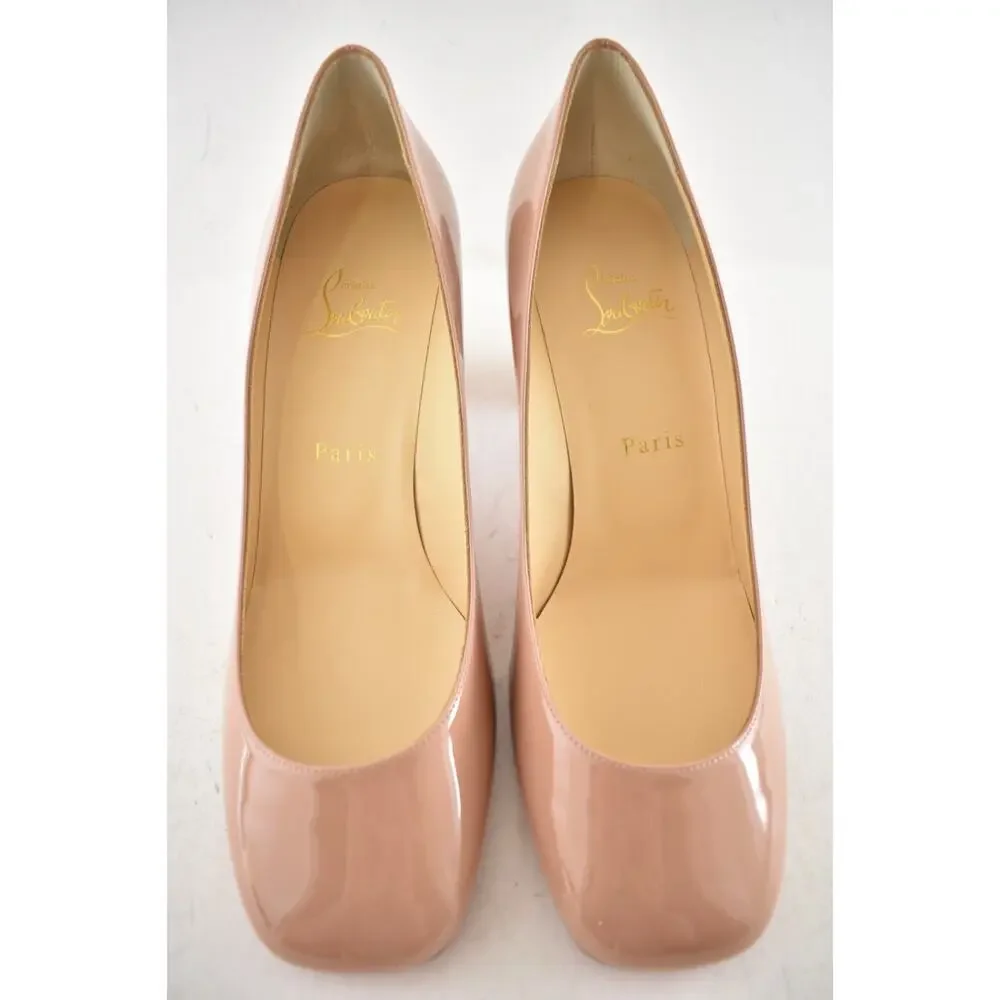 Christian Louboutin Cadrilla 70 Nude Blush Patent Leather Block Heel Pump 40 - Picture 8 of 15